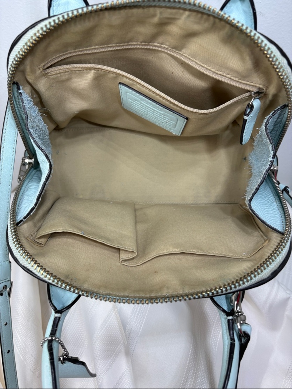 Coach Bleecker Mini Preston Satchel in Sea Mist Pebbled Leather with Strap - Picture 3 of 15